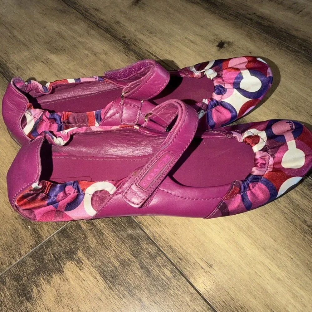 Coach Caryl Signature Logo Ballet Flats Patent Logo Purple Size-8.5 B - Picture 2 of 6